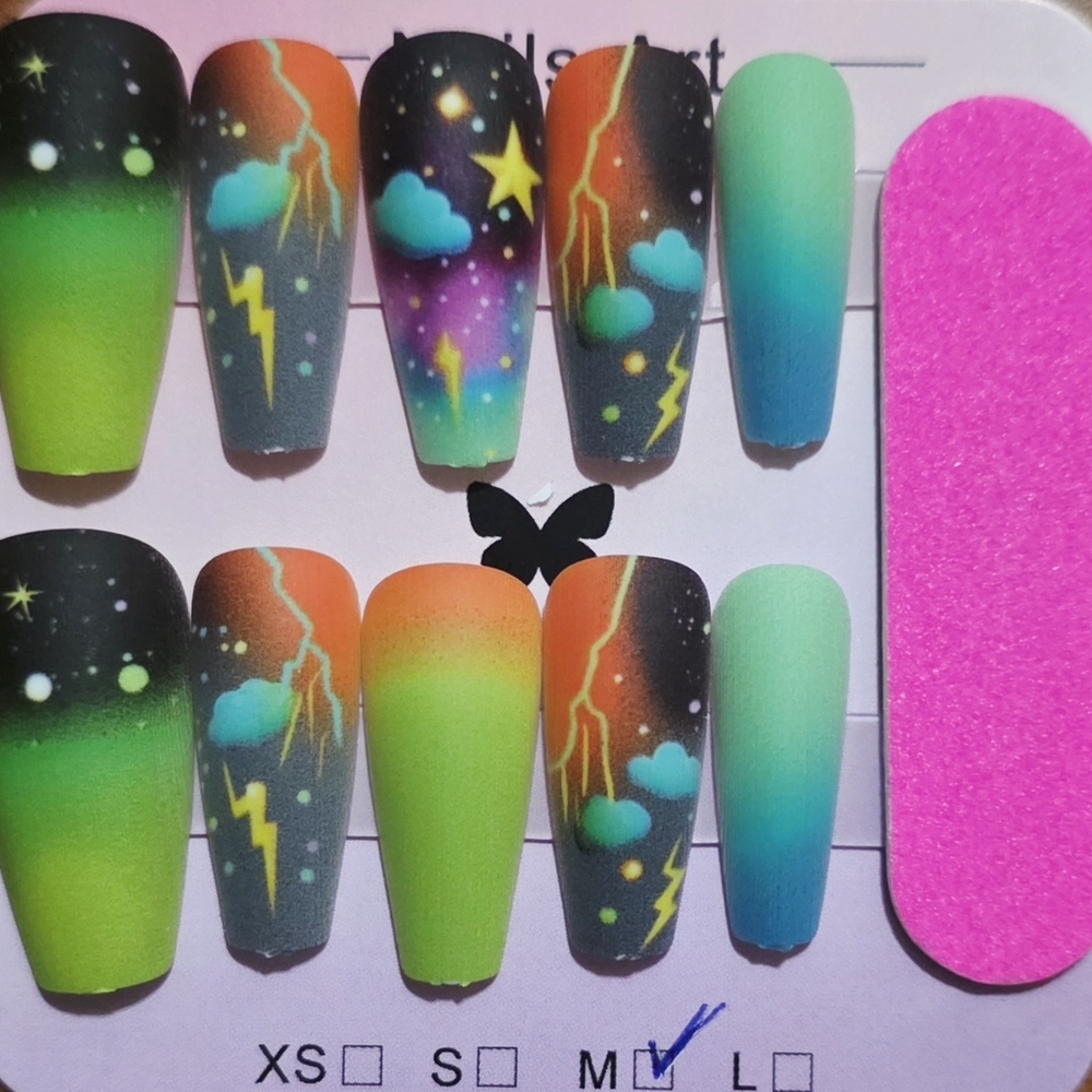 Colorful Nail Art Set with Lightning and Stars